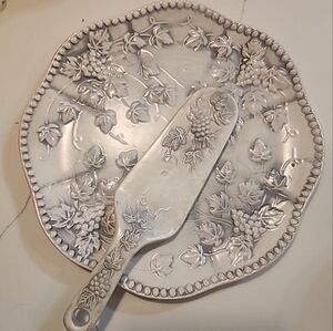 Cake Dessert Plate & Server Vintage Porcelain Raised Grapes Pattern